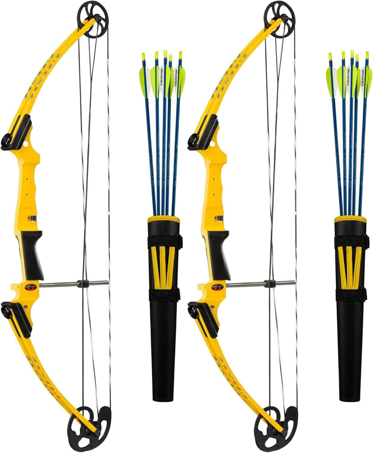 Genesis Archery Original Adjustable Lightweight Durable Right-Handed Compound Bow Kit with Belt Quiver, Arm Guard, and Arrows, Yellow (2 Pack)