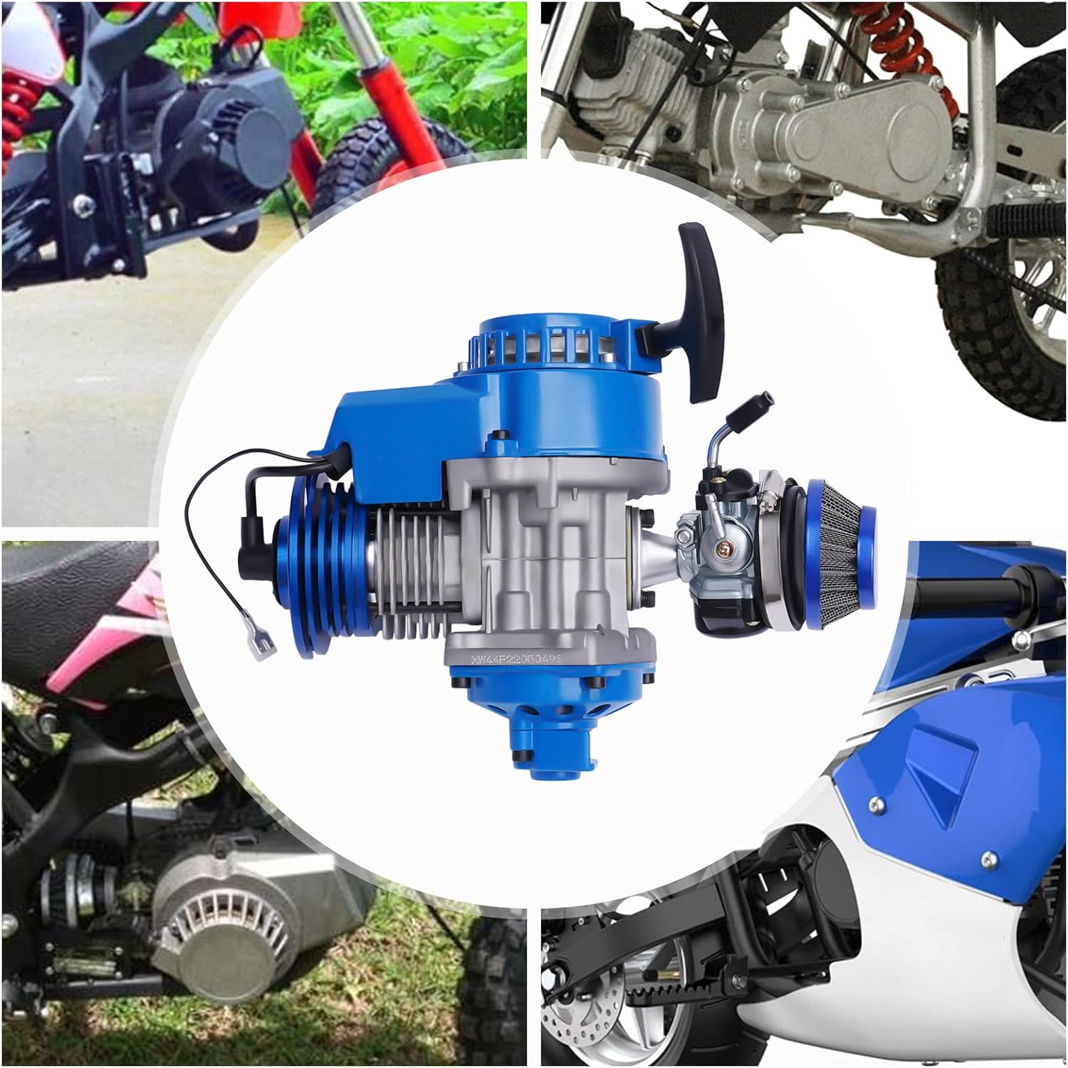 49cc 2 Stroke Racing Complete Engine Motor, Aluminum Pull Start Complete Engine 6 Tooth 25h Air-Cooled Engine Motor for 47cc 49cc 50cc Pocket Bike, Mini Dirt Bike, Mini Atv