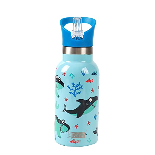 IDRINK® Revolutionary Kids’ Thermal Bottle, Double Walled, Stainless Steel, 350 ml Bottle Capacity (Shark)