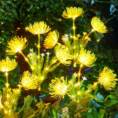 Solar Garden Lights - 4 Pack LED Solar Flower Lights with Larger & More Realistic Tulips Flowers, Bigger Solar Panel, Waterproof Solar Outdoor Lights for Yard Patio Lawn Pathway Walkway Decoration