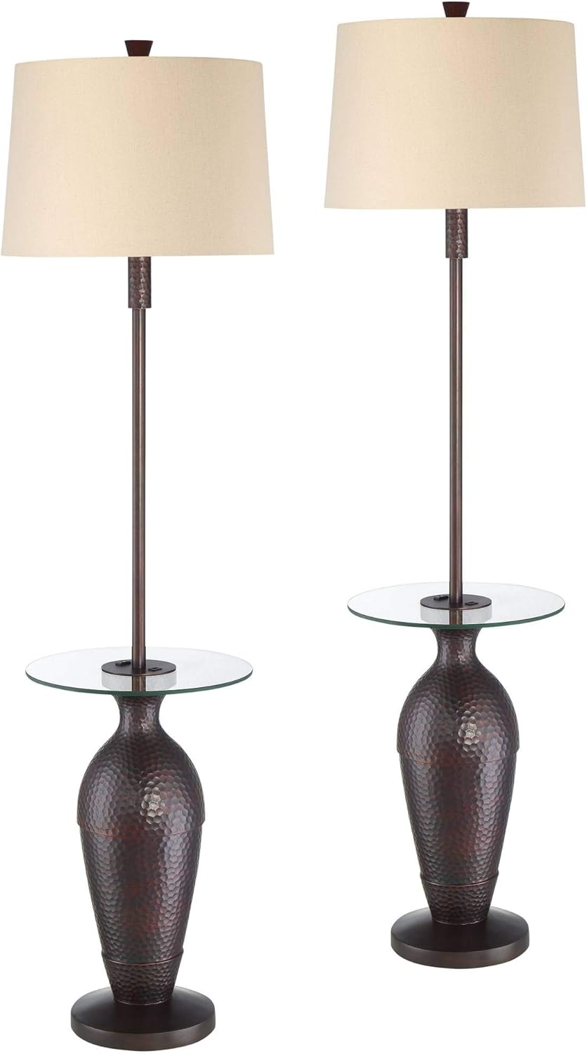 Regency Hill Fallon Industrial Rustic Farmhouse Floor Lamps with Tray Table USB and AC Power Outlet 66