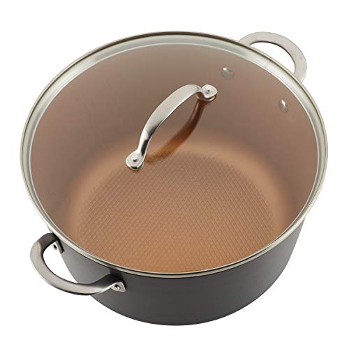 Ayesha Curry Home Collection Hard Anodized Nonstick Sauce Pan/Saucepan with Lid, 4.5 Quart, Charcoal Gray