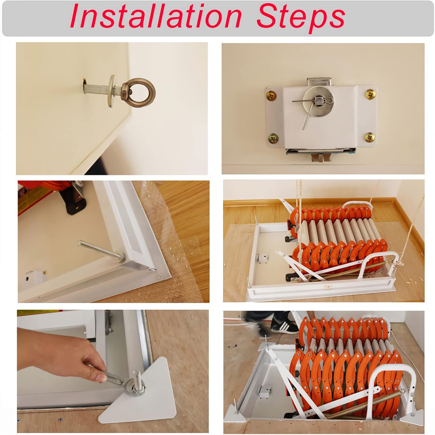 TECHTONGDA Attic Ladder 12 Steps Pull Down Attic Stairs, Folding Ladder Extension Loft Stair, Ceiling Mounted Retractable Loft Ladder, Carbon Steel Attic Access Ladder, 31.5 x 35.4 Inch, 9.8ft Height