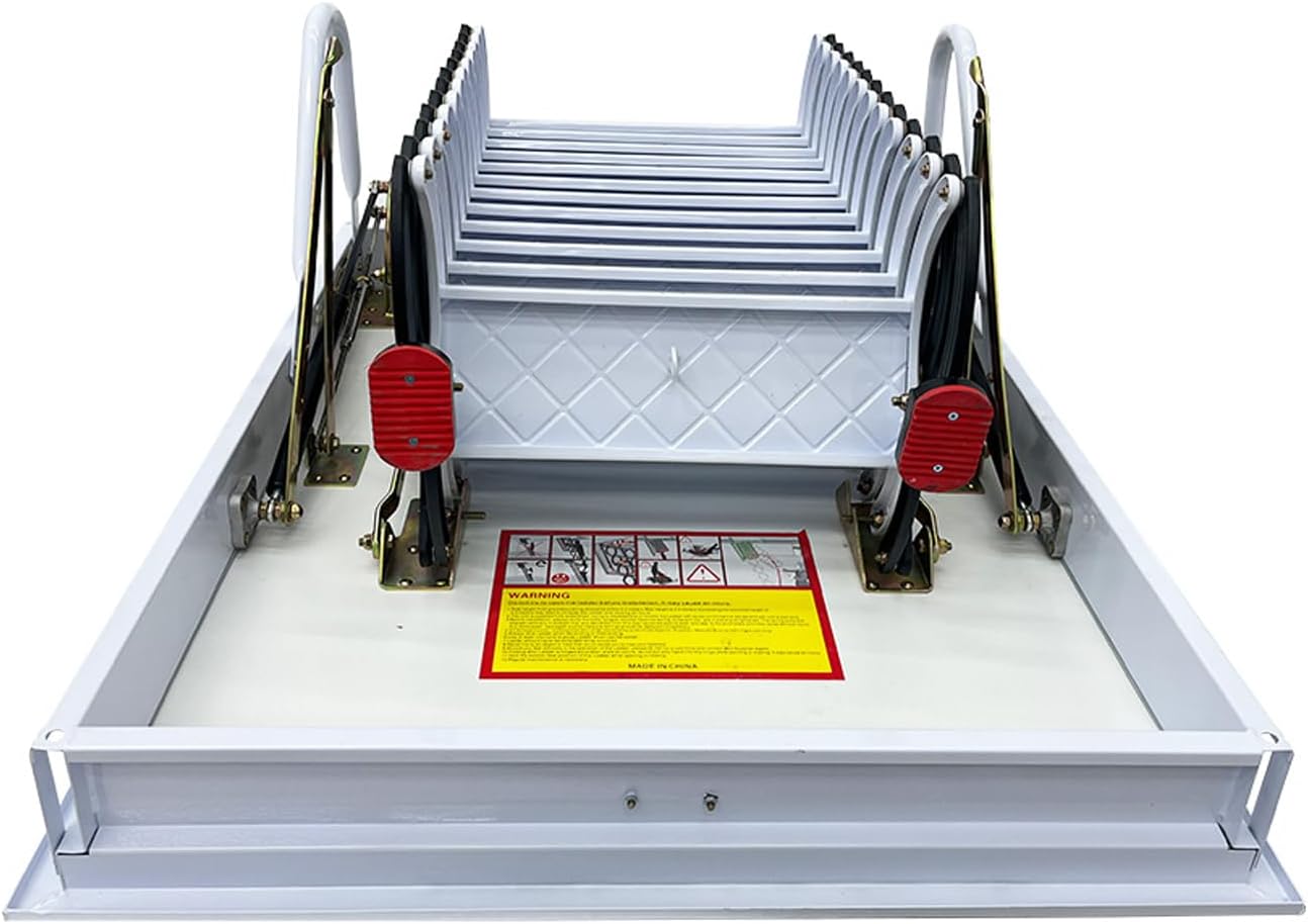 TECHTONGDA Ceiling Attic Loft Ladder, Retractable Pull Down Attic Ladder, 12 Steps Folding Ladder Attic Extension Stairs, 9.84ft Adjustable Height, 660lbs Capacity, 31.5'' x 39.4'', Black + White