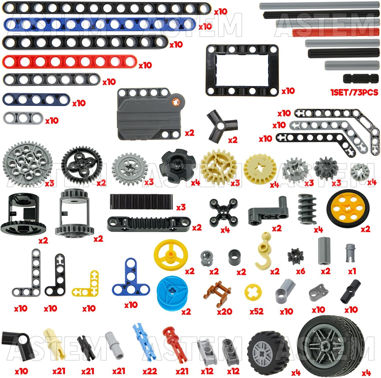 500+ Technical-Parts Group EV3 Building Block Parts Regular-Sized Replacement Mechanical Parts Include Brick,Bush,Technic Pin,Gear.
