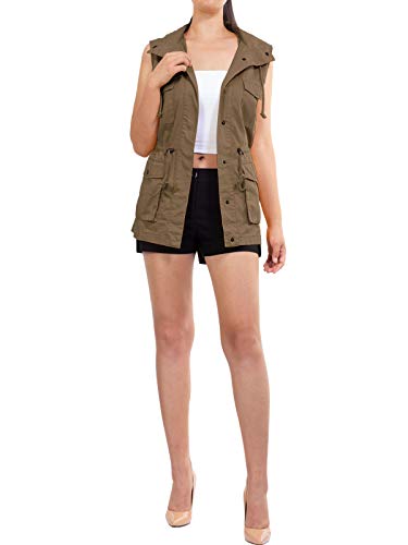MixMatchy Women's Drawstring Lightweight Loose Fit Sleeveless Safari Vest Utility Jacket