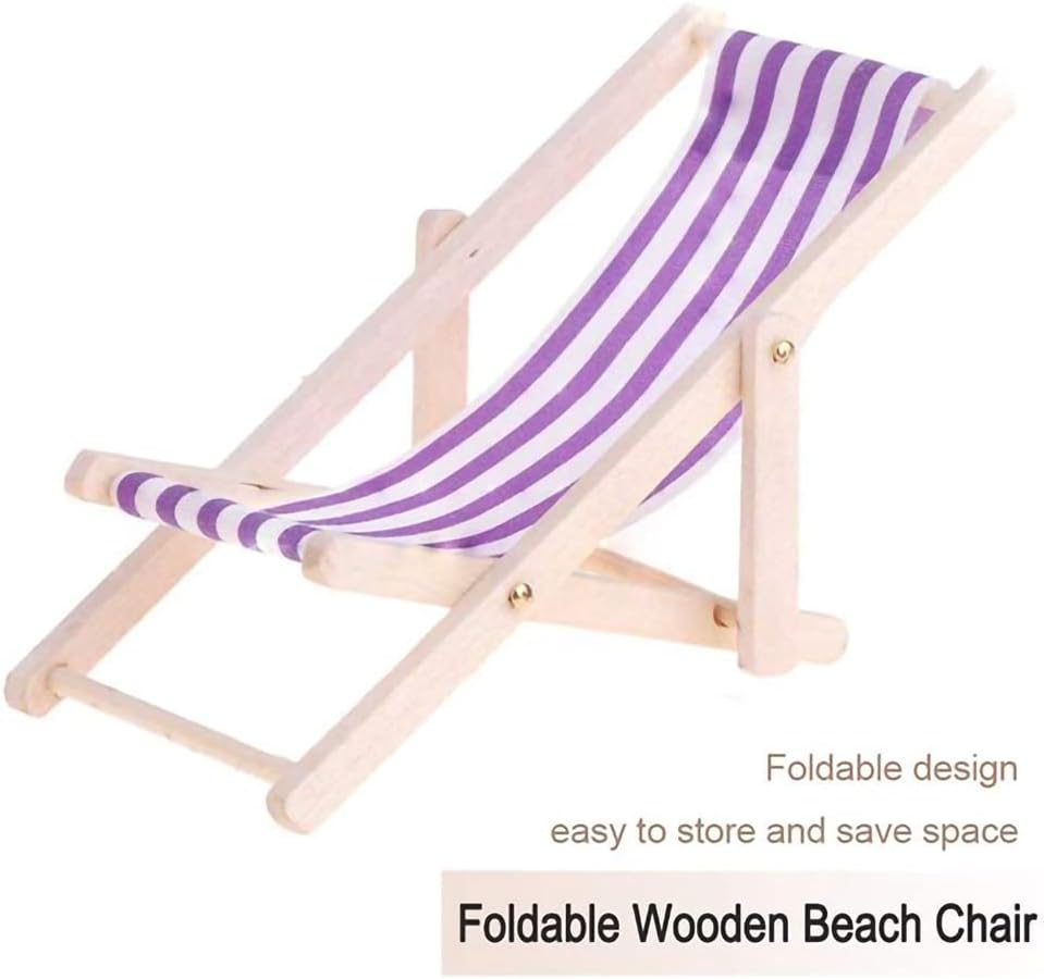 Dollhouse Miniature Furniture Accessories Foldable Wooden Beach Chair Mini Longue Deck Chair Doll House Ornament Kits for DIY Fairy Garden Dollhouse Decoration - Pack of 4