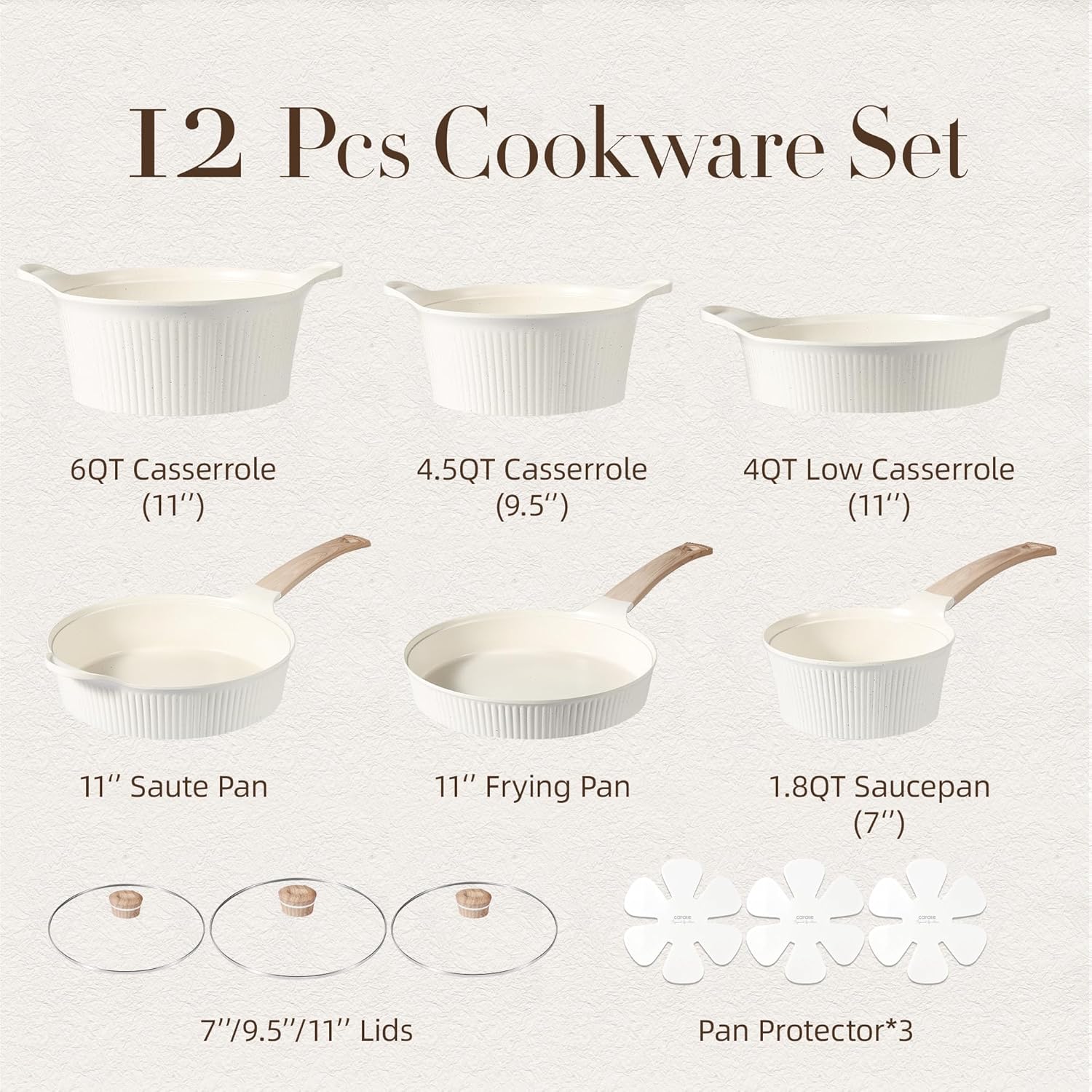 CAROTE Pots and Pans, Non Stick Cookware Set, 12 Pcs Nonstick Kitchen Cooking Set with Saucepan Set, Storage, Compatible with All Stovetops