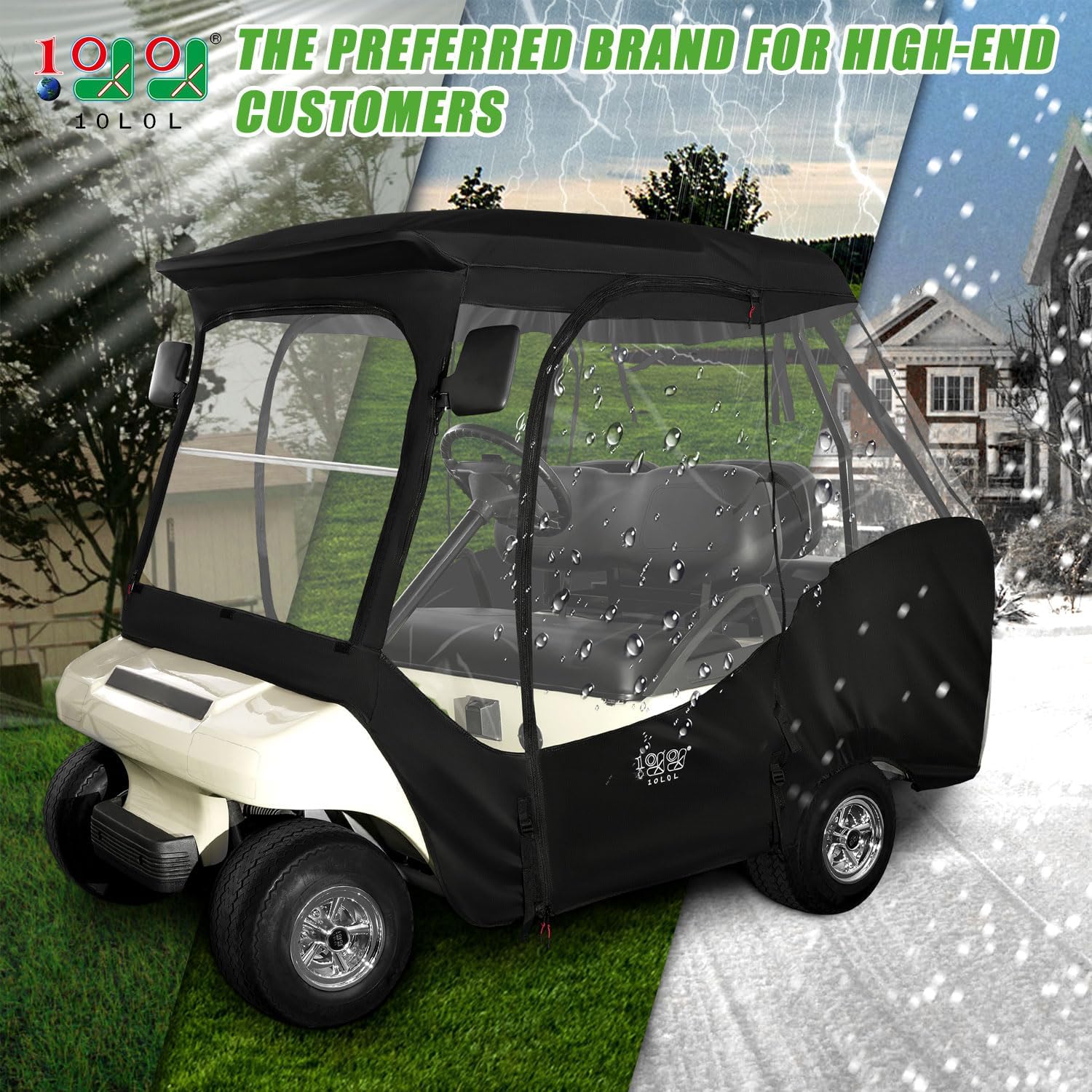 10L0L 4 Passenger Golf Cart Enclosure for Club Car DS, 600D Waterproof Windproof Portable Transparent Golf Cart Rain Cover/Driving Enclosure Black (Tailight Can Be Seen)