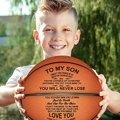 Engraved 29.5 Inch Basketball Gift For Son Grandson - Personalized Basketball Indoor/Outdoor Game Ball For Son - You Will Never Lose Encouragement Gift for Grandson Son Christmas Graduation Birthday