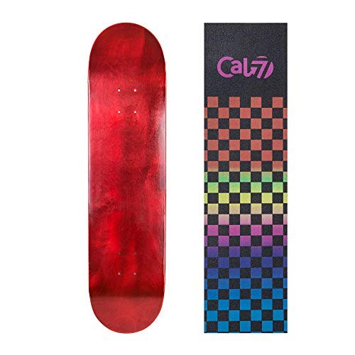 Cal 7 Red Skateboard Deck with Graphic Grip Tape | 7.75, 8, 8.25, and 8.5 Inch | Maple Board for Skating