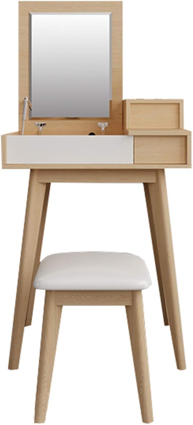Vanity Table Set Vanity Table Set with Mirror/Drawers,Wood Makeup Dressing Table W/Cushioned Stool
