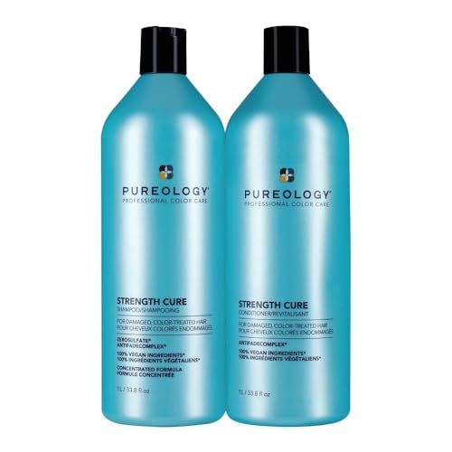 Pureology Strength Cure Damaged Hair Shampoo and Conditioner Set | For Strengthening Color Treated Hair | Sulfate-Free | Vegan | Paraben-Free