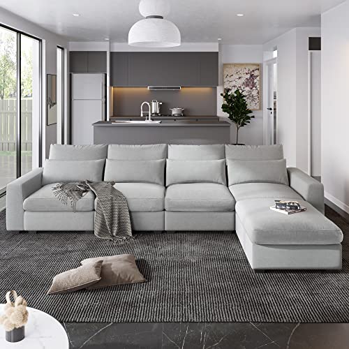 Harper & Bright Designs Sectional Sofa Set, Modern Large L-Shape Feather Filled Sectional Sofa, Convertible Sofa Couch with Reversible Chaise for Living Room, Beige