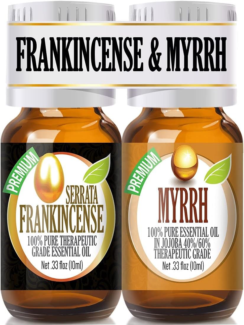 Healing Solutions Frankincense and Myrrh Essential Oil Combo Pack, Therapeutic Grade Essential Oil - 2/10ml - Myrrh Essential Oil Organic - Frankincense and Myrrh Essential Oil Organic