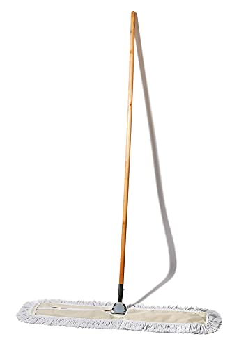 Commercial Dust Mop & Floor Sweeper, 36 in. Dust Mop for Hardwood Floors, Cotton Reusable Dust Mop Head, Wooden Broom Handle, Industrial Dry Mop for Floor Cleaning & Janitorial Supplies…