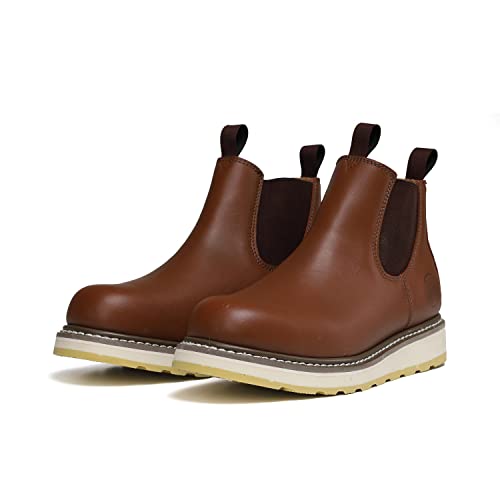 HANDPOINT Men's Chelsea Double Gore Pull-On Soft Toe Work Boots - Brown 84985