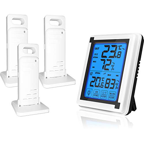ThreeH Digital Hygrometer Wireless Indoor Outdoor Thermometer Humidity Monitor with 2 Sensors Room Thermometer Hygrometer for Home Office Warehouse (2 Sensors)