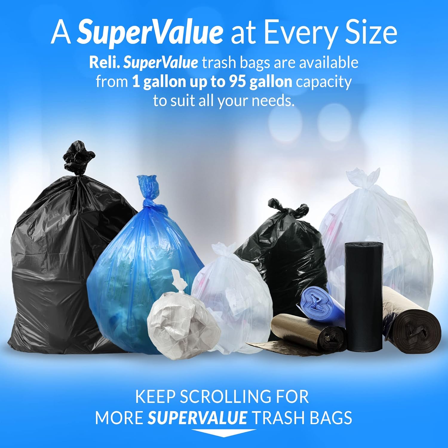 Reli. SuperValue 33 Gallon Trash Bags | 50 Count | Made in USA | Heavy Duty | Clear Multi-Use Garbage Bags