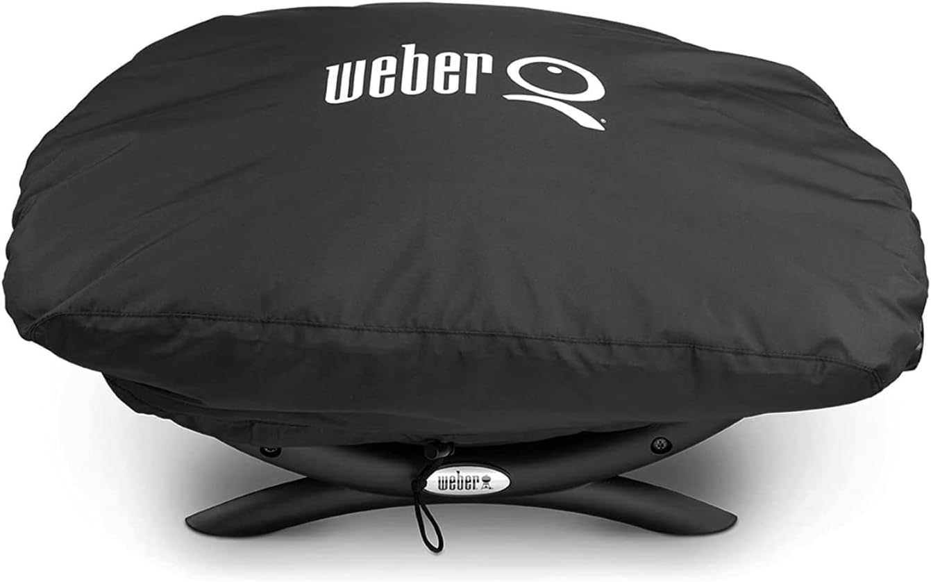 Weber Q 1200 Liquid Propane Grill (Green) Bundle with Adapter Hose and Grill Cover (3 Items)