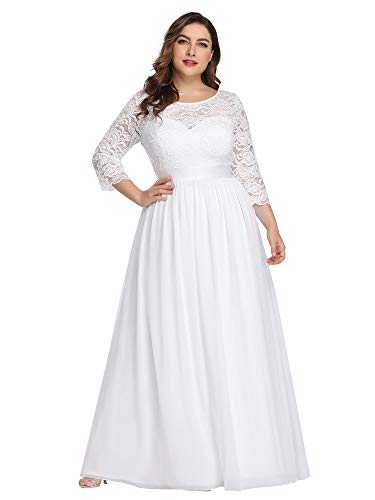 Ever-Pretty Women's Plus Size A-Line 3/4 Lace Sleeves Chiffon Long Maxi Formal Dresses 7412-PZ