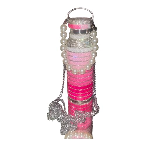 Bling Diamond Thermal Bottle,Glitter Water Bottles, Stainless Steel Thermal Bottle Refillable Water Bottle with Chain for Women (500ml) (Light Pink)