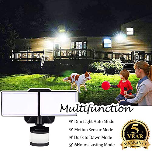 EMANER Security Lights Outdoor, Flood Lights Hardwired AC Power, Motion Sensor/Dusk to Dawn/ 6Hrs/Eco Dim 4 Working Modes, 5000K Daylight, Exterior Security Floodlight for Yard/Garage/Patio, 2Pack
