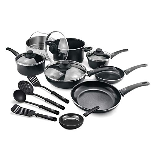 GreenLife Soft Grip Healthy Ceramic Nonstick, Cookware Pots and Pans Set, 16 Piece, Black & Soft Grip Diamond Healthy Ceramic Nonstick, Griddle, 11