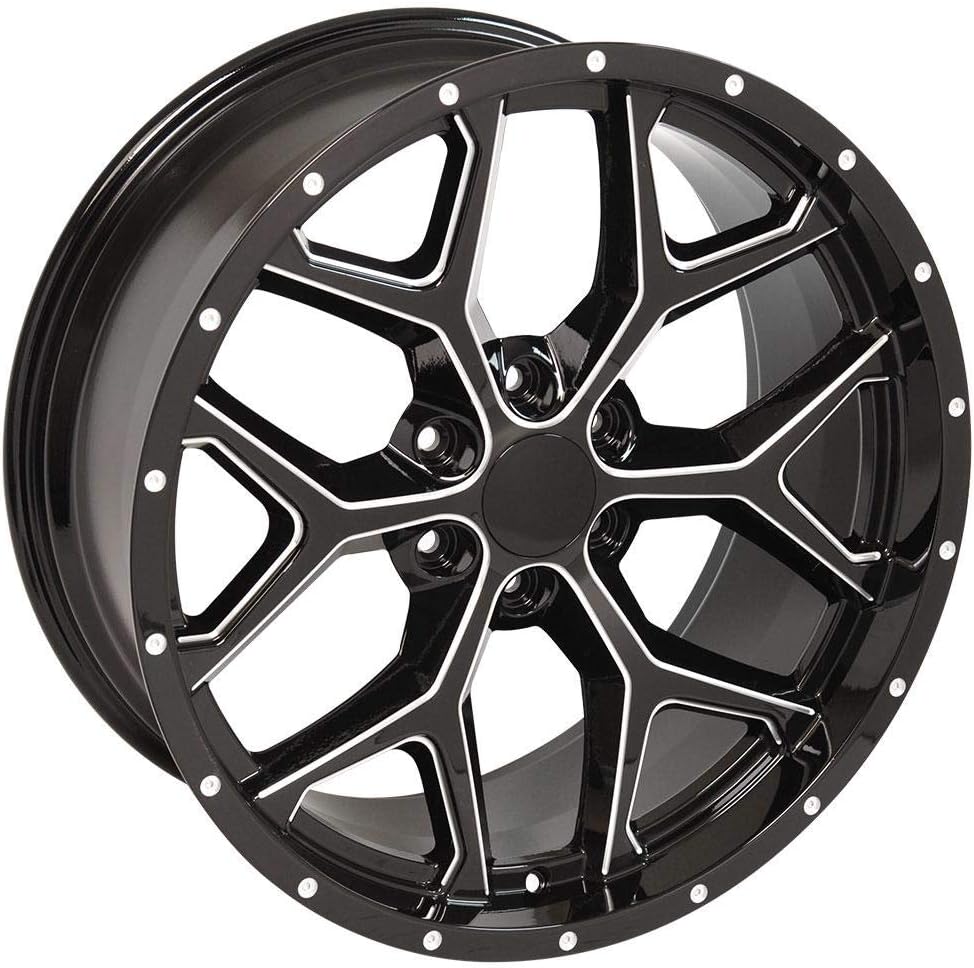 OE Wheels LLC 22 inch Rims Fits Silverado Suburban Tahoe Sierra Yukon Escalade 6x139.7 CV98 22x9.5 Black with Milled Edge SET
