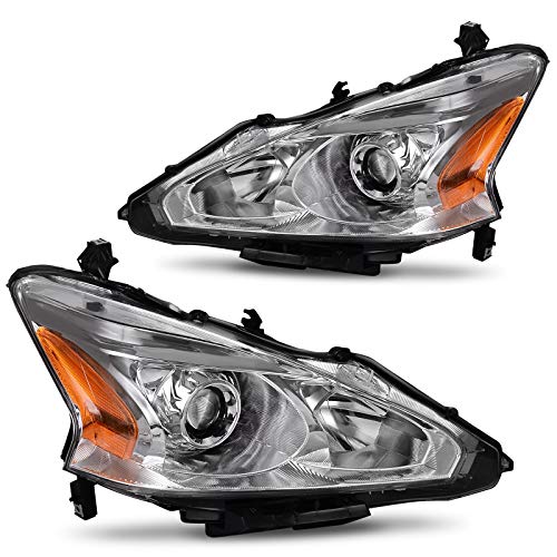 DWVO Headlight Assembly Compatible with 2013-2015 Altima 2013 2014 2015 13 14 15 Altima Base/S/SL/SV (Only 4-Door Sedan Models) Headlamps Replacement Chrome Housing Pair Driver & Passenger Side