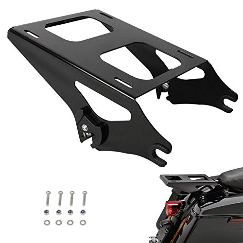 Black Two Up Mounting Luggage Rack Compatible with for Touring Electra Glide Road King Street Glide Road Glide Tour Pack Pak 2014-2024
