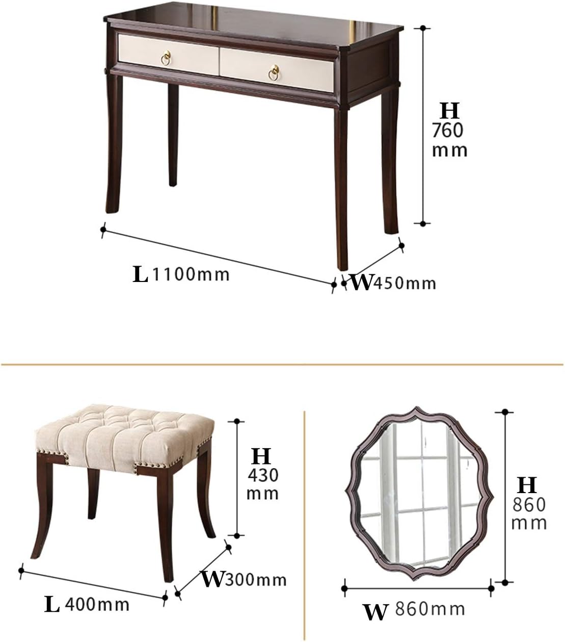 Vanity Table Set Dressing Table, Vanity Makeup Table Set with Mirror,Dressing Table with Cushioned Stool