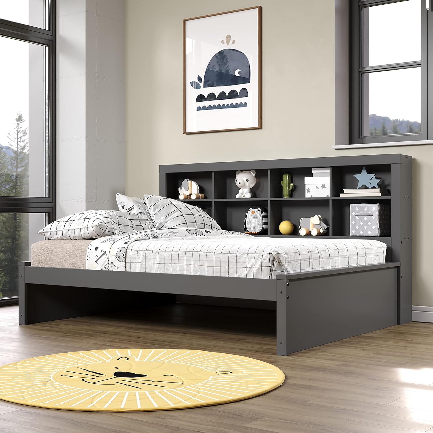 Donco Kids Equable Modern Full Bookcase Daybed in Dark Grey Finish