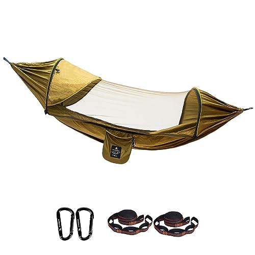 Camping Hammock with Mosquito Net - Portable Pop-up Hammock,Lightweight Double Hammock with Tree Straps & Solid D-Shape Carabiners for Outdoor Hiking Survival Travel Backpacking Backyard (Army Green)