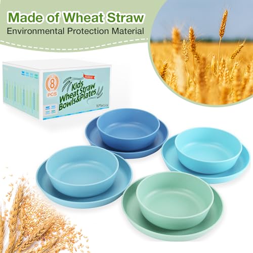 Mfacoy Wheat Straw Kids Plates and Bowls Set, Unbreakable Kids Dinnerware Set - 4 Pcs 7.75