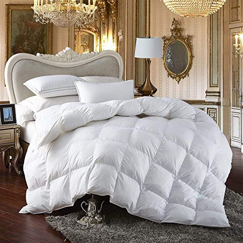 Luxurious All-Season Luxury Siberian Goose Down Comforter Duvet Insert 1200 Thread Count 100% Egyptian Cotton Down Feather Comforter (California King, White Solid)