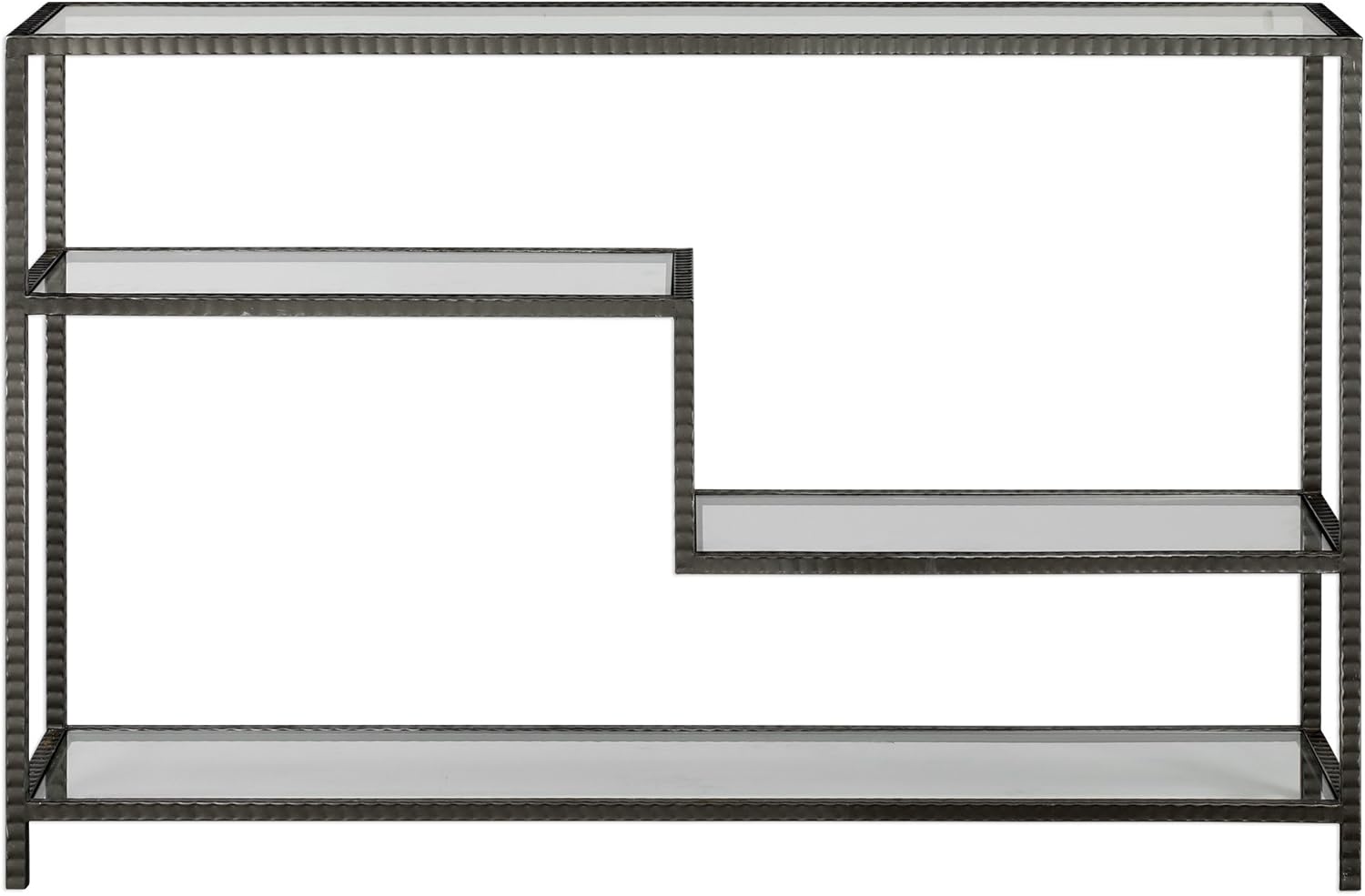 MY SWANKY HOME Industrial Minimalist Console Table Staggered Shelves | Multi Level Iron Glass