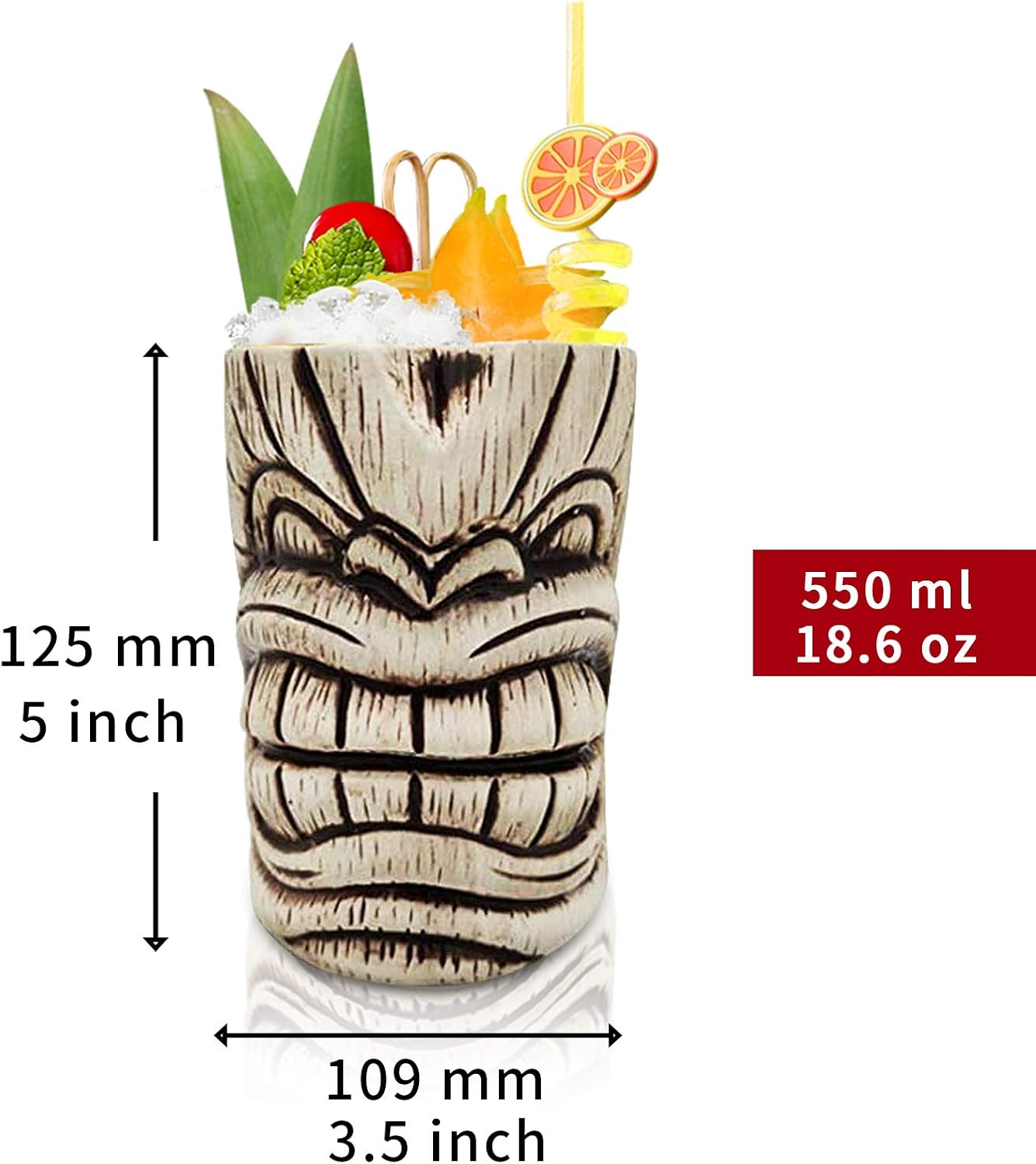 Tiki Mugs - Ceramic Tiki Mug, 16.8oz/550ml, Toscano Kanalo Cocktail Mug for Mai Tai, Punch, Pina Colada, and Tropical bar Drinks - TIKI0037 (16.8oz/550ml Teeth)