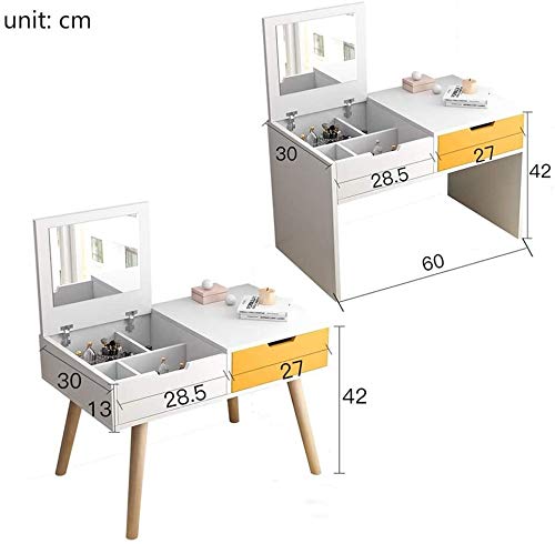 Makeup Vanity Table for Women Girls, 2-in-1 Vanity Table with Flip Top Mirror Makeup Dressing Table Mini Writing Desk with Drawers, Makeup Organizers(Color:Natural-b), 60x30x42cm