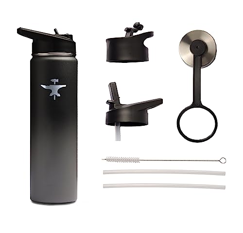 BodyForge Sports Water Bottle - 24oz, 3 Lids & Straw Lid, Leak Proof Stainless Steel Gym & Sport Bottles for Men, Women & Kids - Double Walled, Insulated Thermos, Metal Canteen