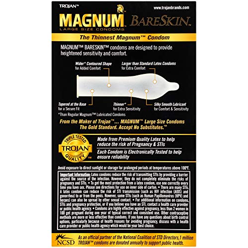 TROJAN Magnum BareSkin Premium Large Condoms, Comfortable and Smooth Lubricated Condoms for Men, America’s Number One Condom, 24 Count Value Pack