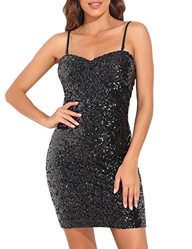 PrettyGuide Women's Glitter Sequin Bodycon Dress Sexy Tube Top Spaghetti Strap Mini Party Homecoming Dresses Night Out