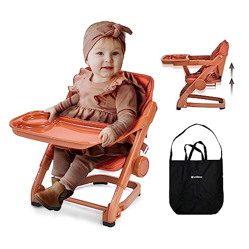 Feed Me 3-in-1 Travel High Chair Booster Seat for Infants and Toddlers - Transitional, Compact & Fits Any Chair, Swivel Tray, Milk Tea