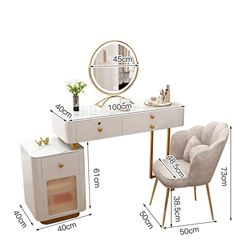 Vanity Desk Wood Slate Dresser Advanced Bedroom Modern Minimalist Small Desk Makeup Table Combination Cabinet Mirror Wood Frame Dresser Dressing Table (Color : Backrest Chair, Size : 80cm