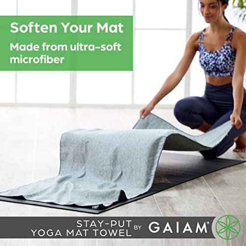Gaiam Yoga Towel - Mat Sized Active Dry Non Slip Moisture Wicking Sweat Absorbent Microfiber Hot Yoga Towel for Women & Men | Stay-Put Corner Pockets (70