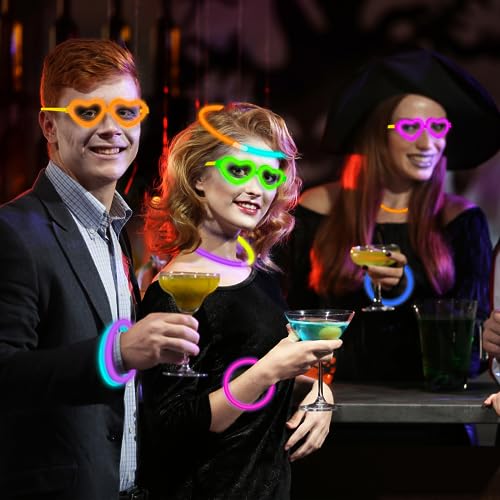 20 Pack Glow Glasses Party Favor Supplies with 80 Glow Sticks & Connectors(for 20 Neon Heart Glasses,40 Bracelets or 13 Necklaces),Glow in Dark Party Accessories Decorations for Birthday Wedding Dance