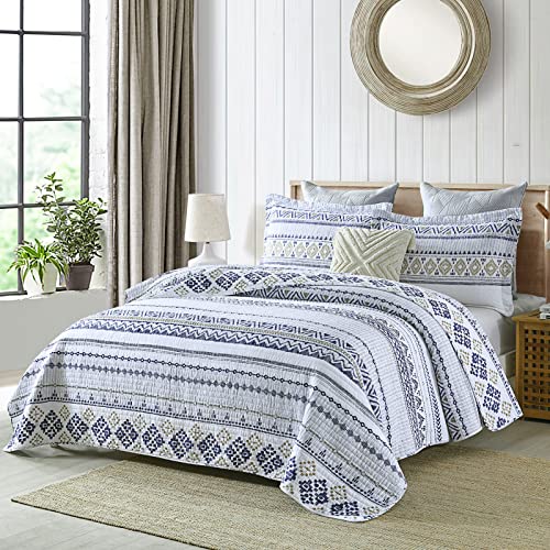 Y-PLWOMEN Quilts Queen Size, 100% Cotton Lightweight Farmhouse Queen Quilt, Green Brown Beige Vintage Quilted Bedspread, Old Fashion Soft Quilt Bedding Set All Season, 3-Pieces