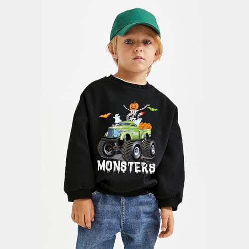 Kids Halloween Sweatshirts Pumpkin Skeleton Pullover Boys Monster Truck Trick or Treat Toddler Tops Halloween Outfits 2T
