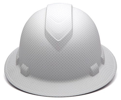 Pyramex Ridgeline Full Brim Hard Hat, 4-Point Ratchet Suspension, Matte White Graphite Pattern
