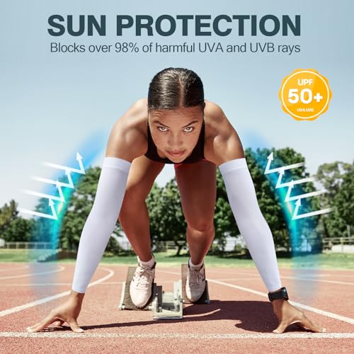 2 Pairs UV Protection Cooling Arm Sleeves Compression Sun Sleeves for Men Women Youth, Tattoo Cover Up, UPF 50